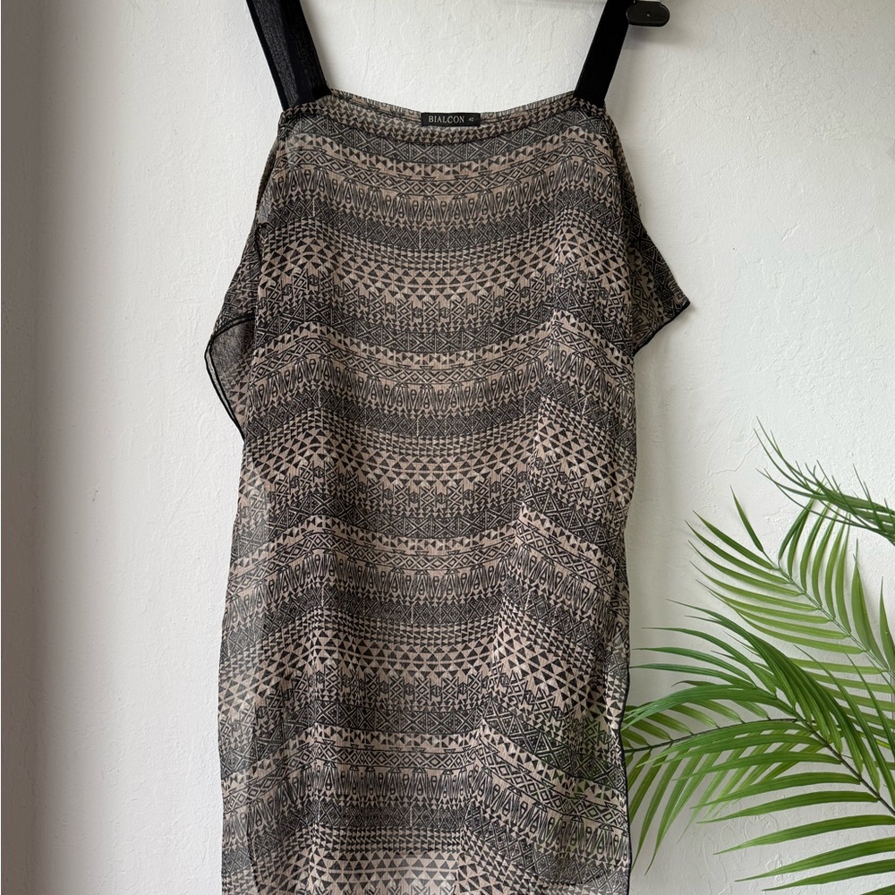 Black and Tan Patterned Sleeveless tunic, size 40 - Picture 6 of 8